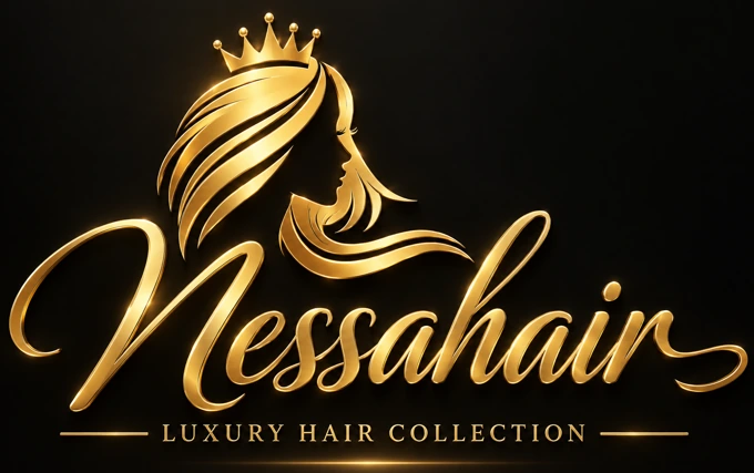 Nessahair Luxury Hair Collection, gold crowned silhouette logo